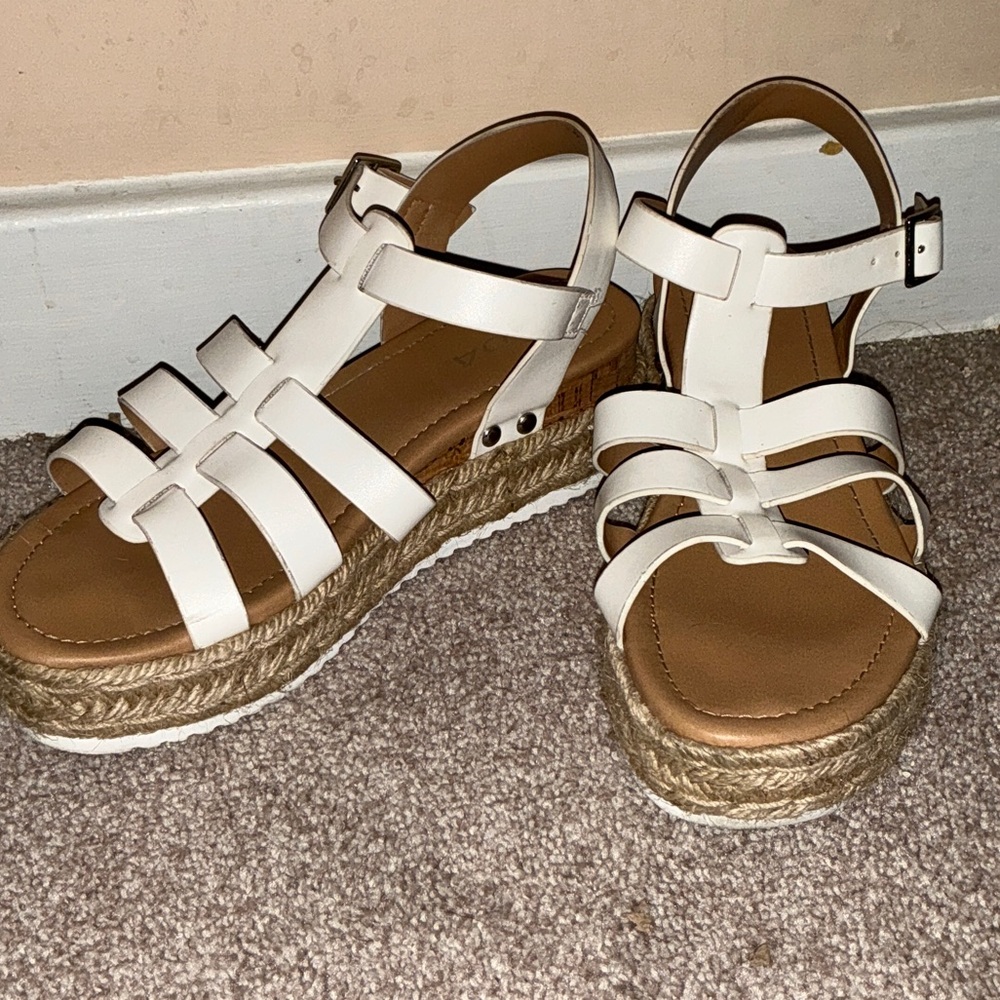 Women's White Strappy Espadrille Platform Sandals